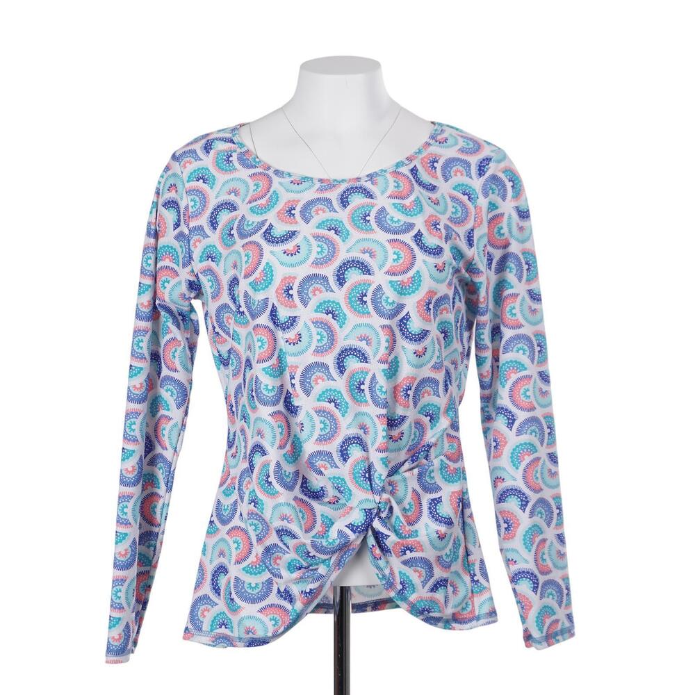 Aqua Et Sol Top L Allover Print Nylon Stretch Long Sleeve Pullover Outdoor Beach
